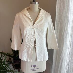 LanVie Women’s 4 Jacket Cream Silk Brocade Jacket Satin Frog Closures 3/4 Sleeve